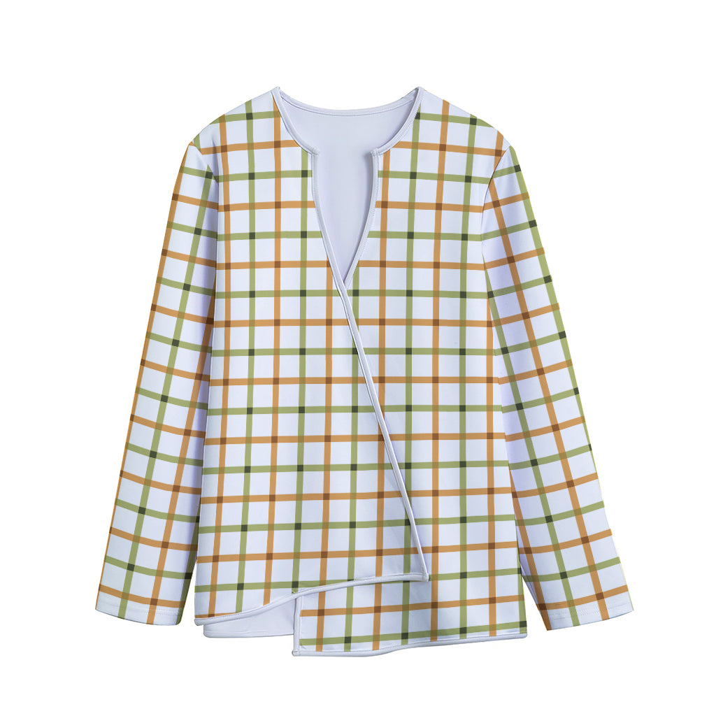 Green And Orange Tattersall Print Long Sleeve Short Coat