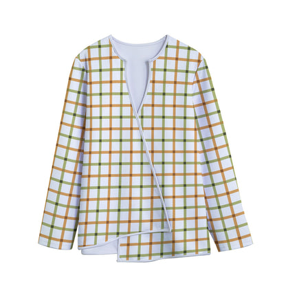 Green And Orange Tattersall Print Long Sleeve Short Coat