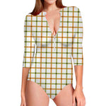 Green And Orange Tattersall Print Long Sleeve Swimsuit