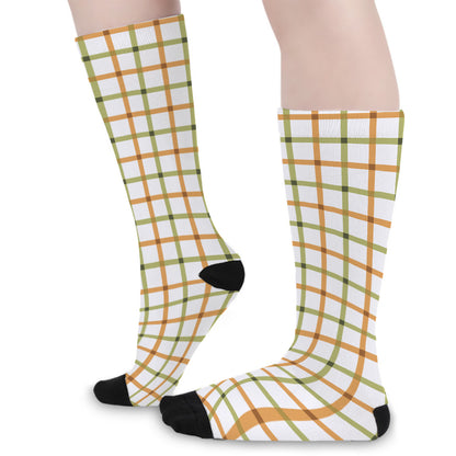 Green And Orange Tattersall Print Long Socks