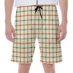 Green And Orange Tattersall Print Men's Beach Shorts