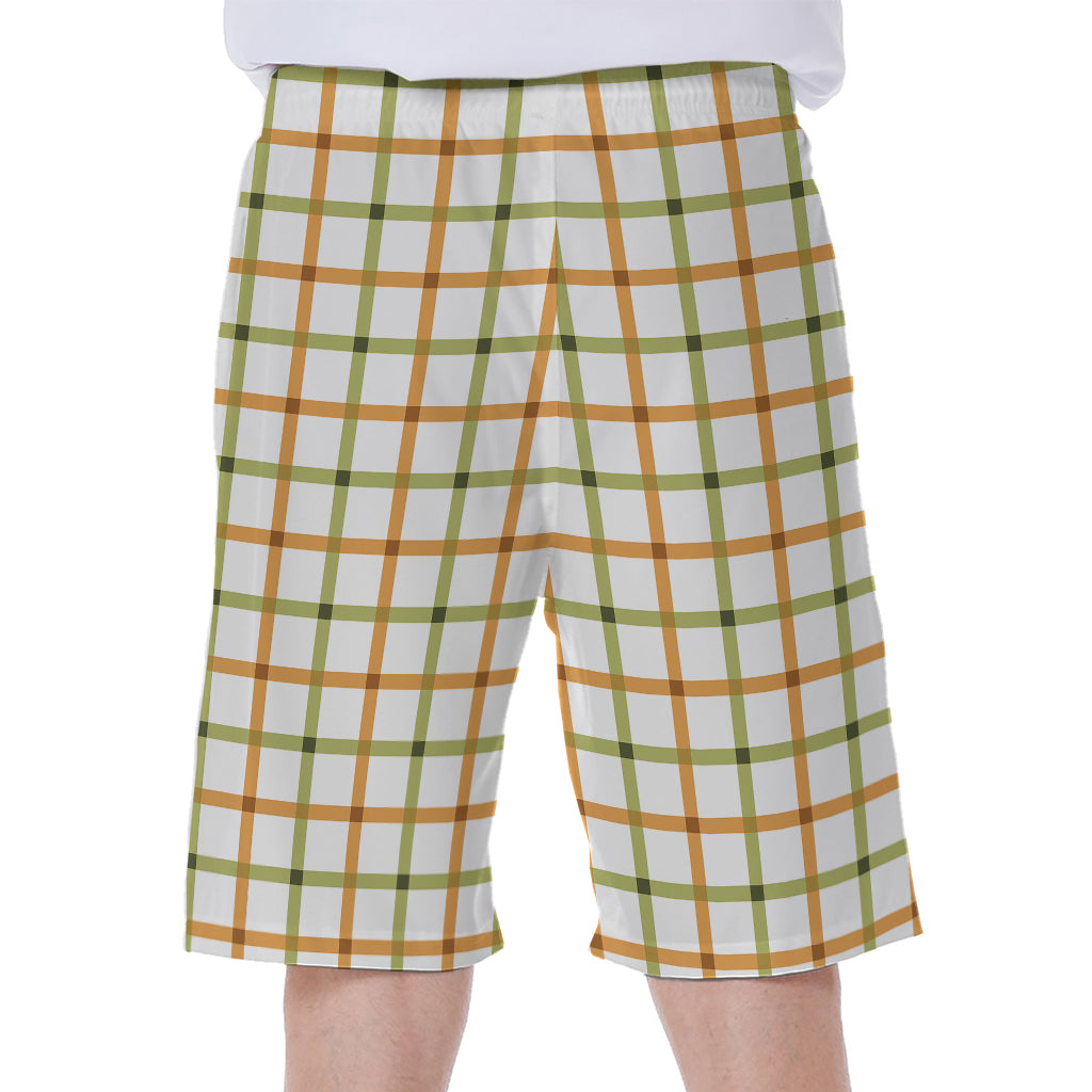 Green And Orange Tattersall Print Men's Beach Shorts