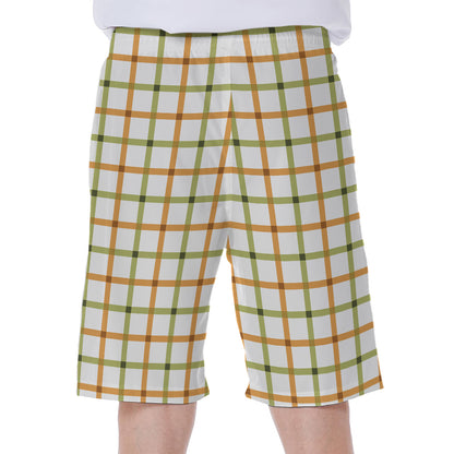 Green And Orange Tattersall Print Men's Beach Shorts