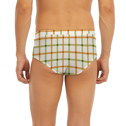 Green And Orange Tattersall Print Men's Briefs