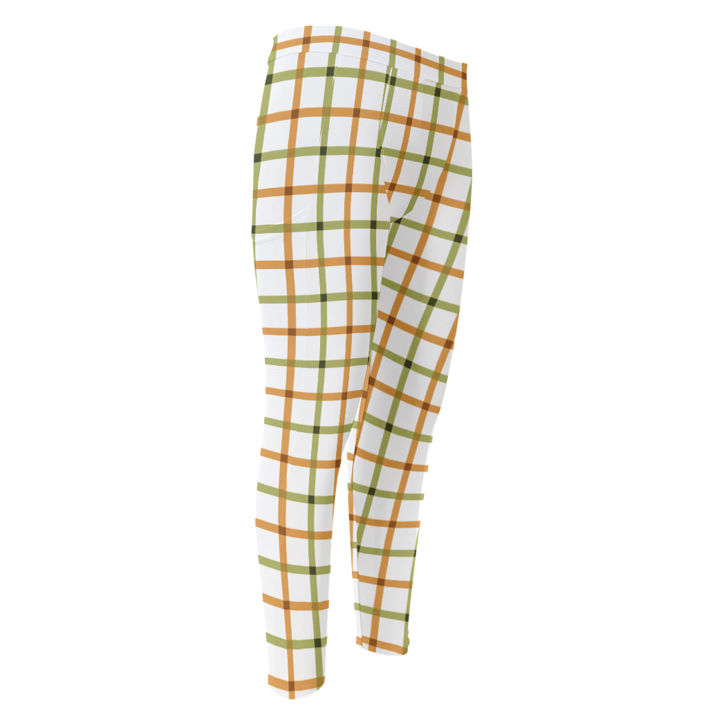Green And Orange Tattersall Print Men's Compression Pants