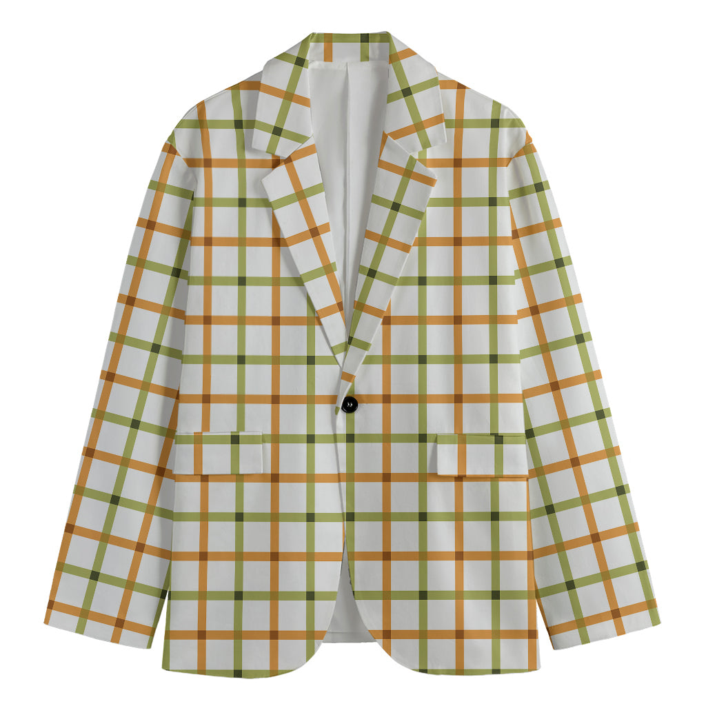 Green And Orange Tattersall Print Men's Cotton Blazer