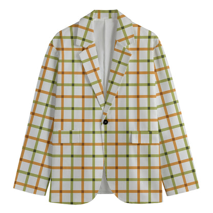Green And Orange Tattersall Print Men's Cotton Blazer