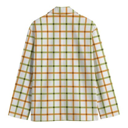 Green And Orange Tattersall Print Men's Cotton Blazer