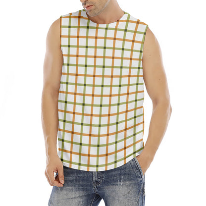 Green And Orange Tattersall Print Men's Fitness Tank Top
