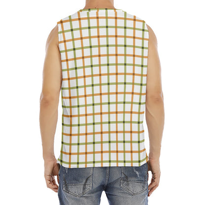 Green And Orange Tattersall Print Men's Fitness Tank Top