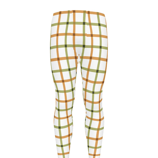 Green And Orange Tattersall Print Men's leggings