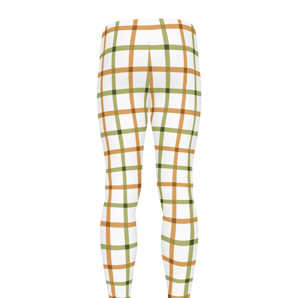 Green And Orange Tattersall Print Men's leggings
