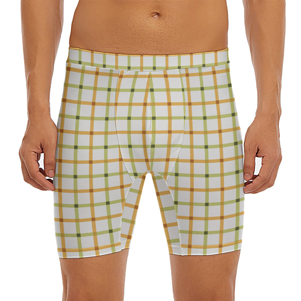 Green And Orange Tattersall Print Men's Long Boxer Briefs
