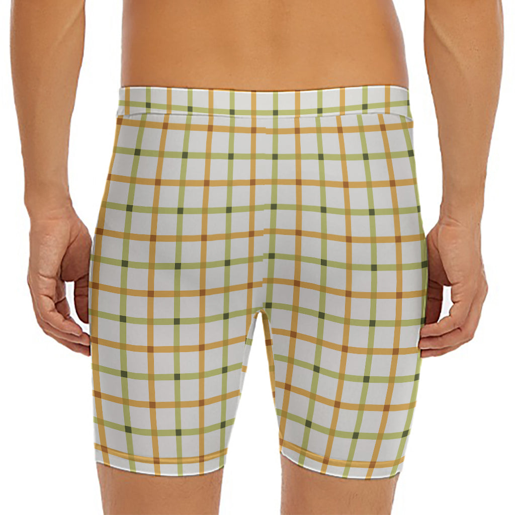 Green And Orange Tattersall Print Men's Long Boxer Briefs