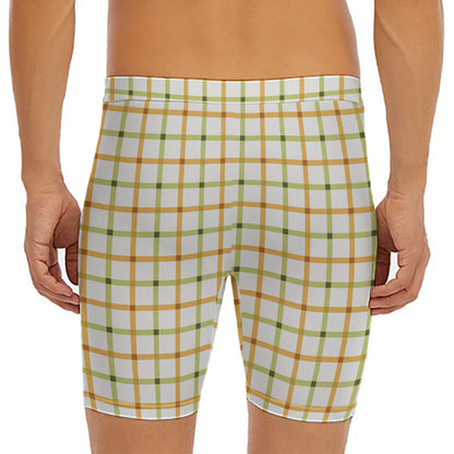 Green And Orange Tattersall Print Men's Long Boxer Briefs