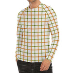 Green And Orange Tattersall Print Men's Long Sleeve Rash Guard