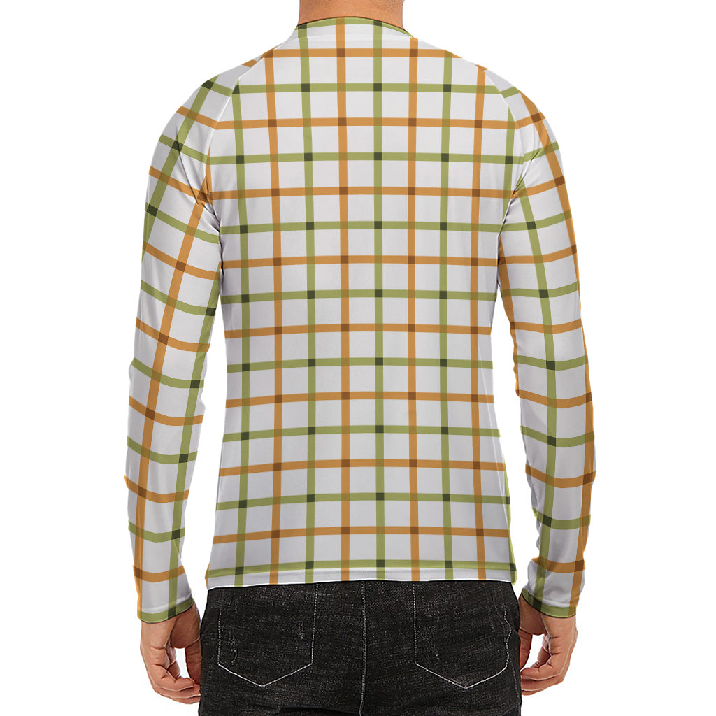 Green And Orange Tattersall Print Men's Long Sleeve Rash Guard