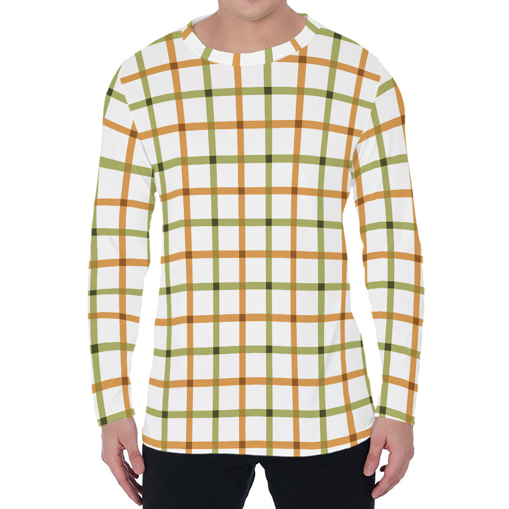 Green And Orange Tattersall Print Men's Long Sleeve T-Shirt