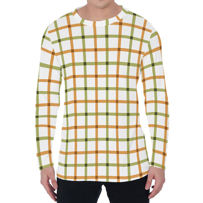 Green And Orange Tattersall Print Men's Long Sleeve T-Shirt