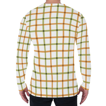 Green And Orange Tattersall Print Men's Long Sleeve T-Shirt
