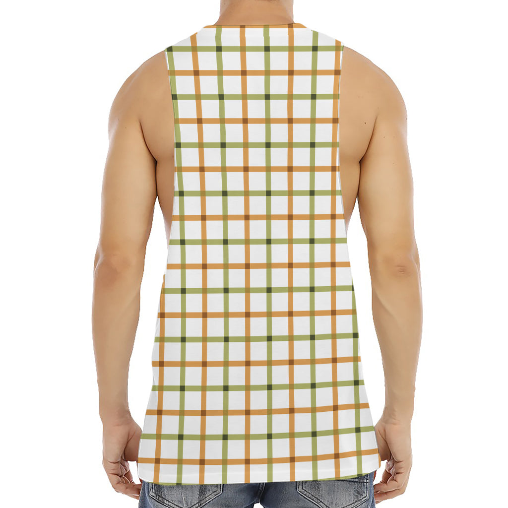 Green And Orange Tattersall Print Men's Muscle Tank Top