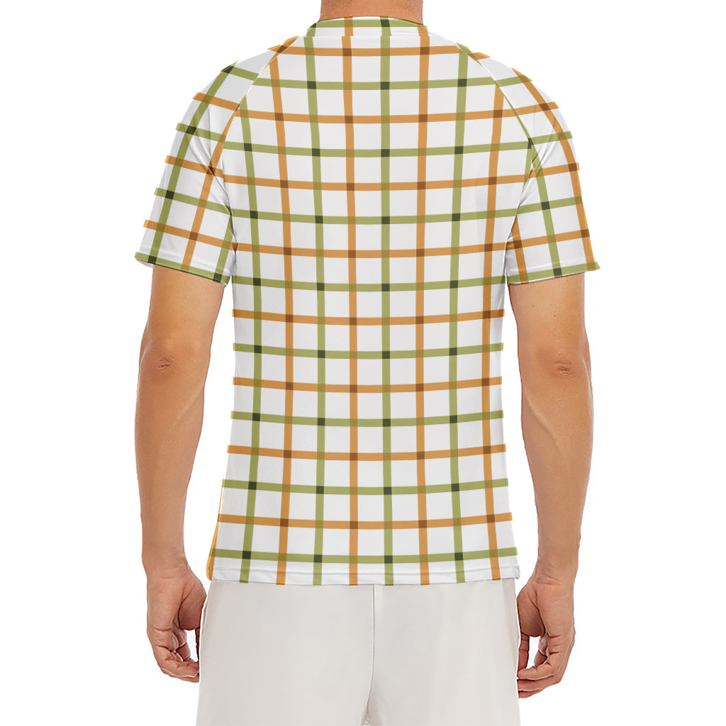 Green And Orange Tattersall Print Men's Short Sleeve Rash Guard