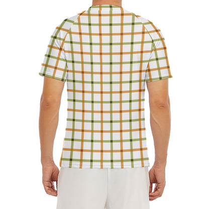 Green And Orange Tattersall Print Men's Short Sleeve Rash Guard