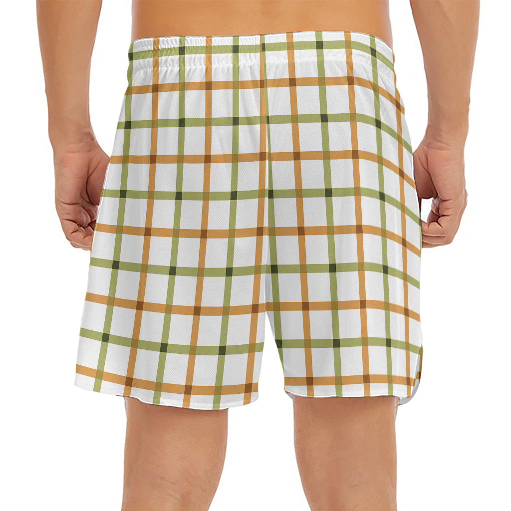 Green And Orange Tattersall Print Men's Split Running Shorts