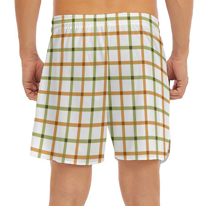 Green And Orange Tattersall Print Men's Split Running Shorts