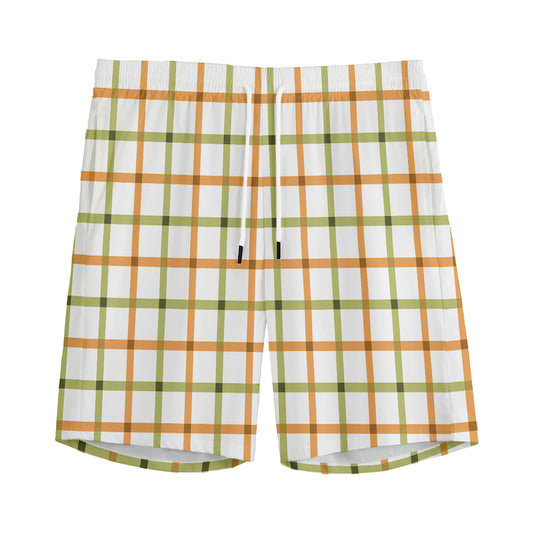 Green And Orange Tattersall Print Men's Sports Shorts