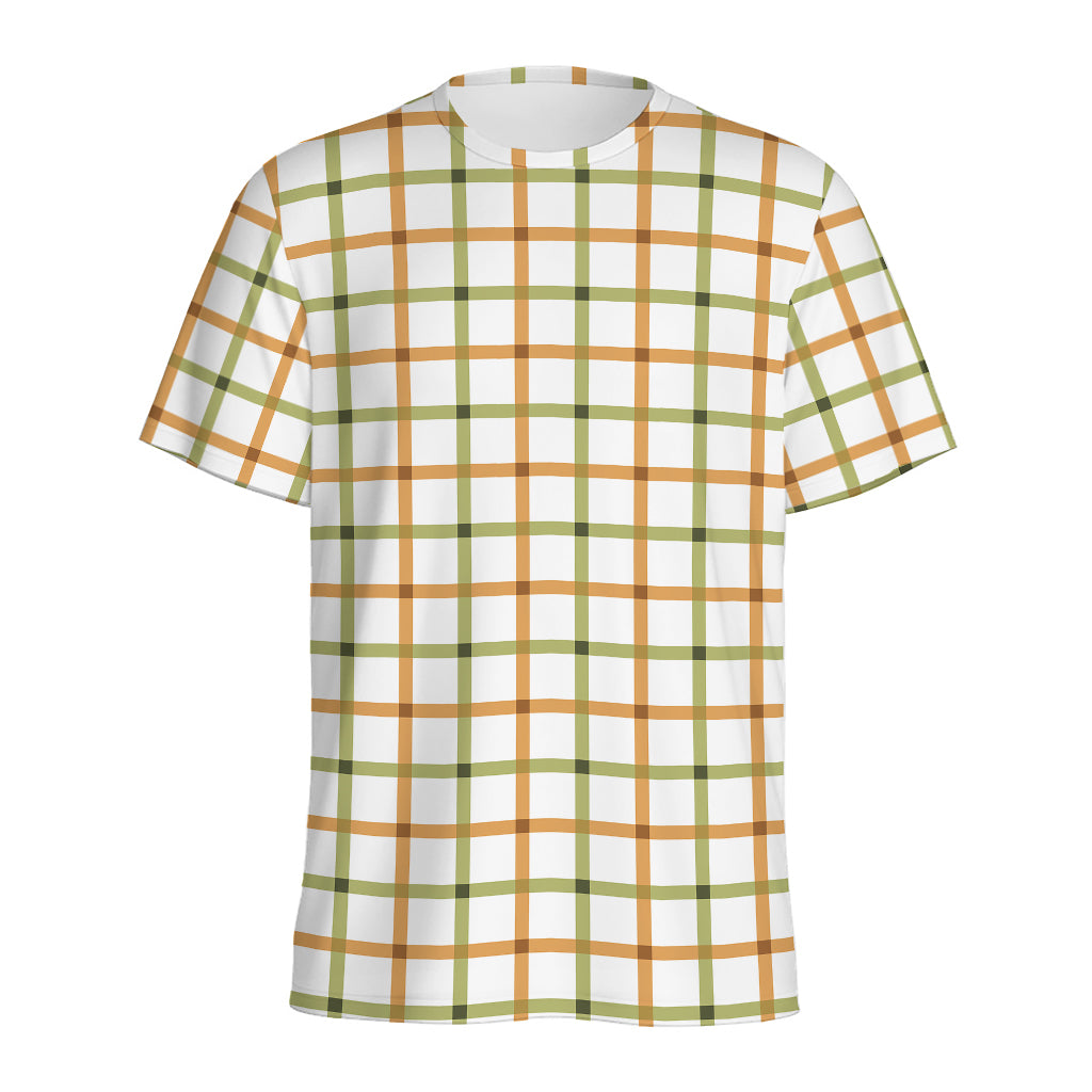Green And Orange Tattersall Print Men's Sports T-Shirt