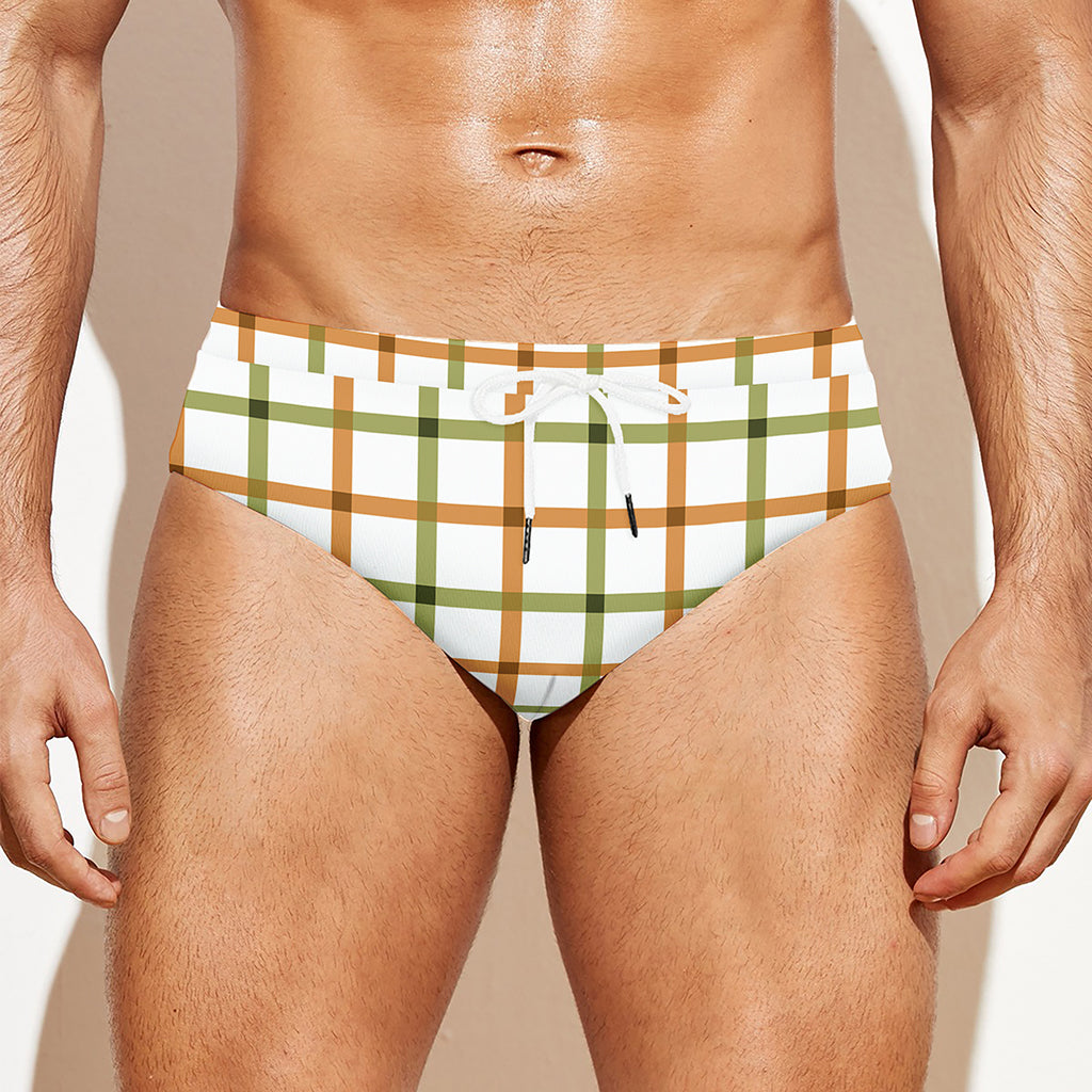 Green And Orange Tattersall Print Men's Swim Briefs