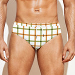 Green And Orange Tattersall Print Men's Swim Briefs