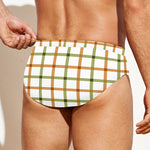 Green And Orange Tattersall Print Men's Swim Briefs