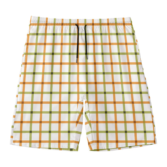 Green And Orange Tattersall Print Men's Swim Trunks
