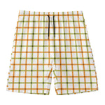 Green And Orange Tattersall Print Men's Swim Trunks