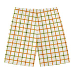 Green And Orange Tattersall Print Men's Swim Trunks