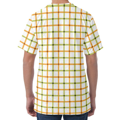 Green And Orange Tattersall Print Men's Velvet T-Shirt