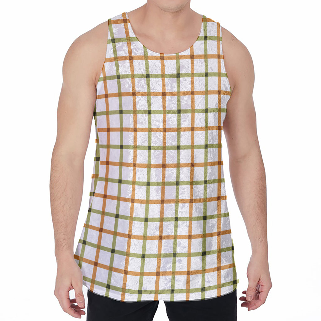 Green And Orange Tattersall Print Men's Velvet Tank Top