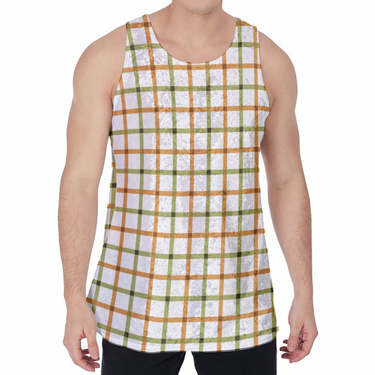 Green And Orange Tattersall Print Men's Velvet Tank Top