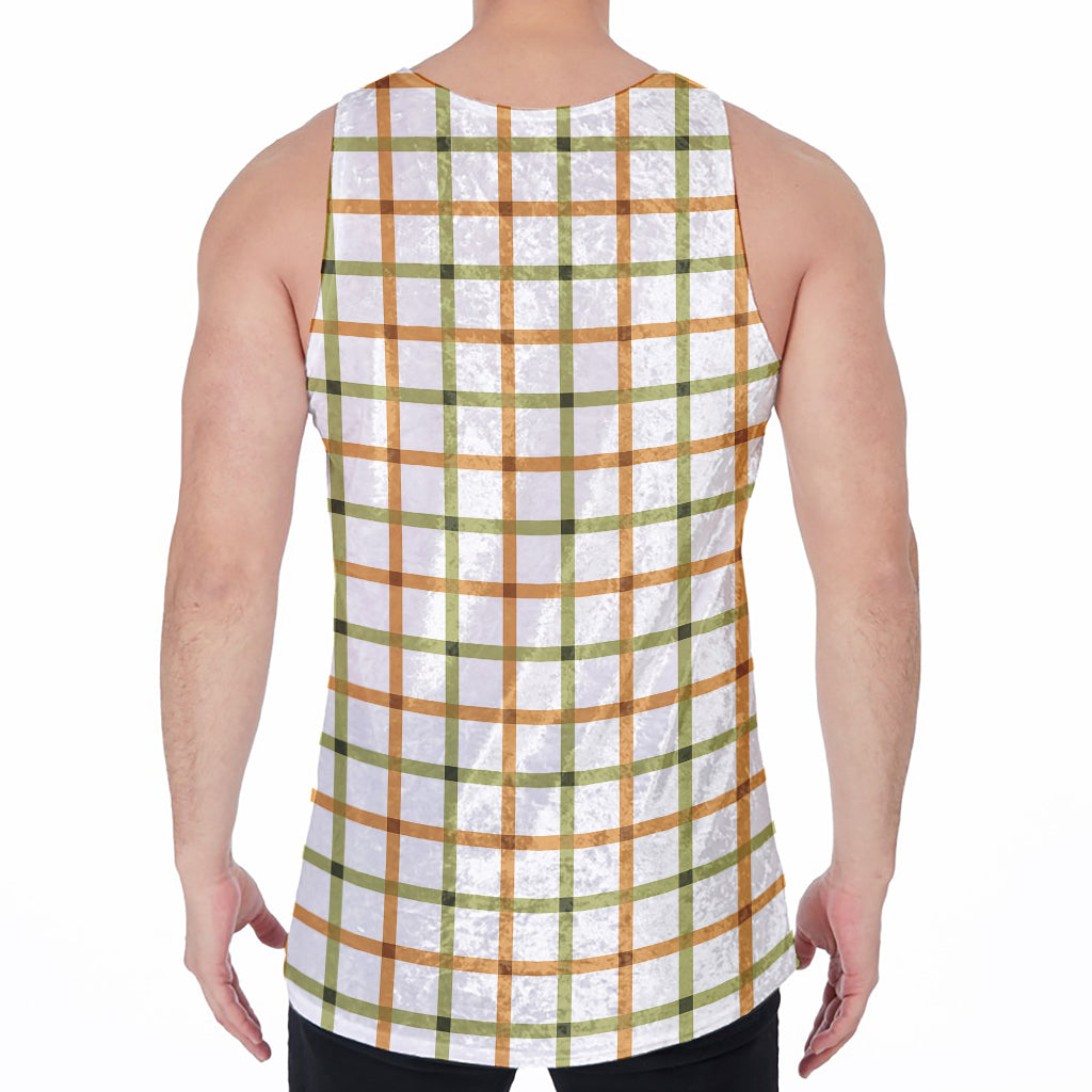 Green And Orange Tattersall Print Men's Velvet Tank Top