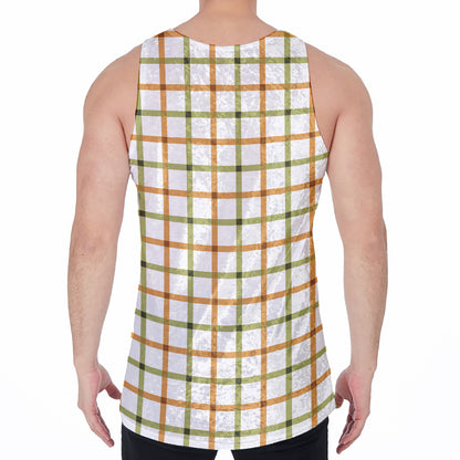 Green And Orange Tattersall Print Men's Velvet Tank Top