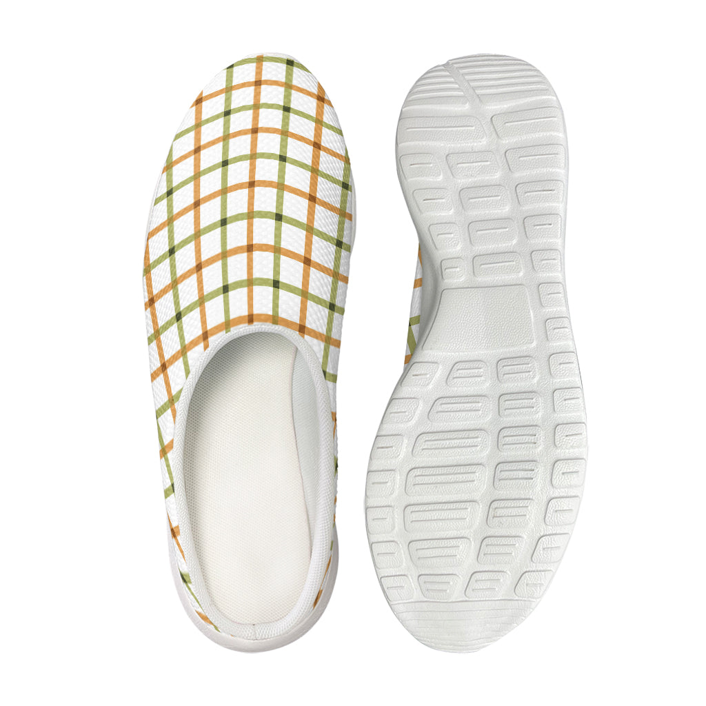 Green And Orange Tattersall Print Mesh Casual Shoes
