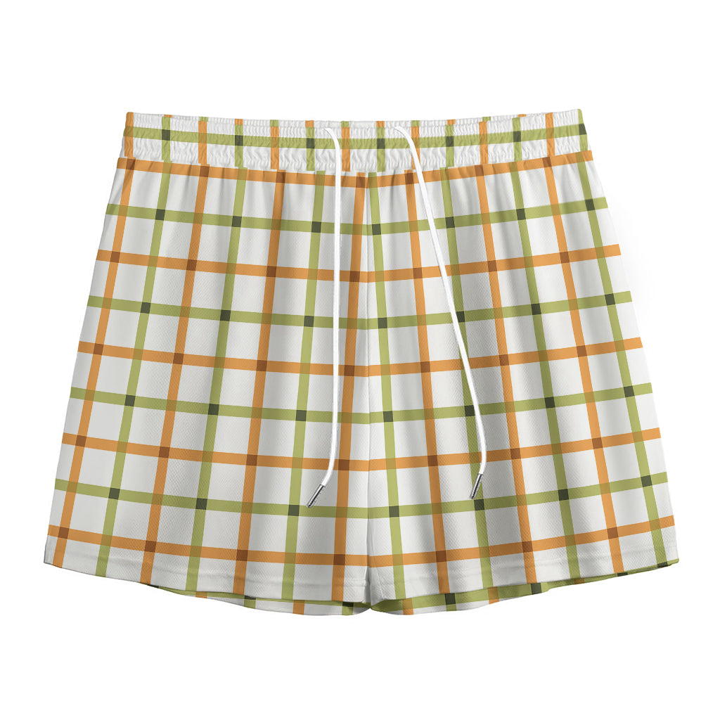 Green And Orange Tattersall Print Mesh Shorts