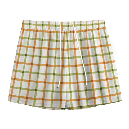 Green And Orange Tattersall Print Mesh Shorts
