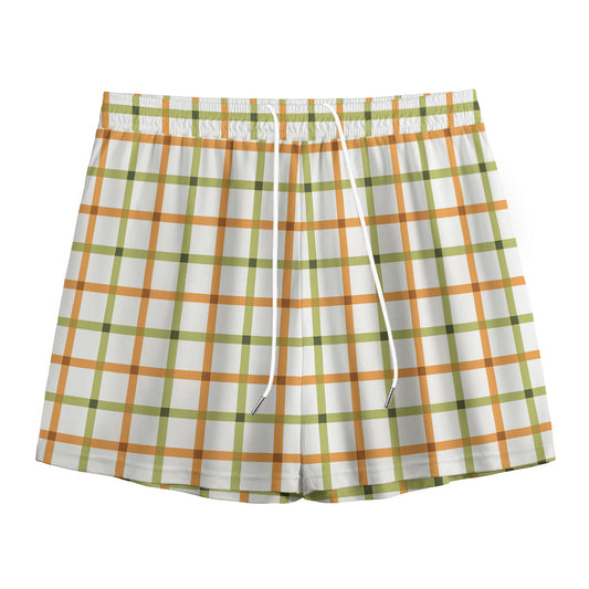 Green And Orange Tattersall Print Mesh Shorts