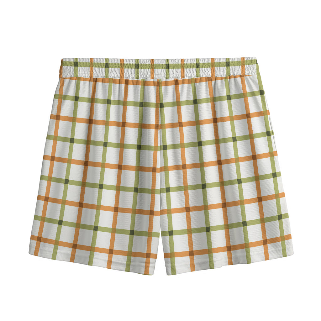 Green And Orange Tattersall Print Mesh Shorts