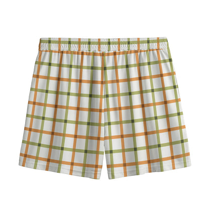 Green And Orange Tattersall Print Mesh Shorts