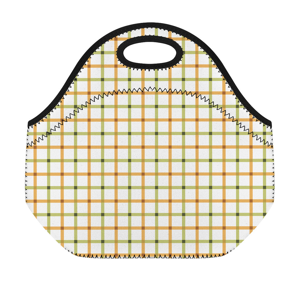 Green And Orange Tattersall Print Neoprene Lunch Bag