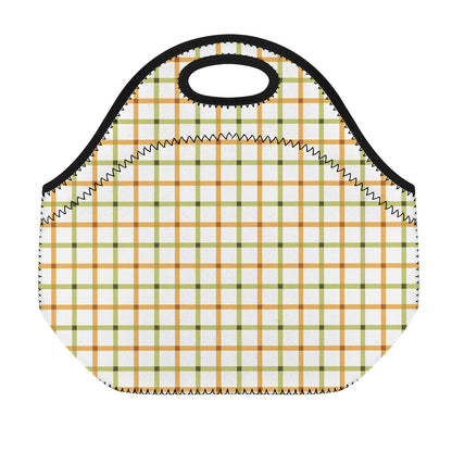 Green And Orange Tattersall Print Neoprene Lunch Bag